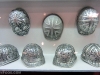 Repoussé hammered aluminum hard hats from Java oil rig workers