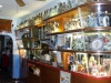 Collection of whiskey decanters on display at the Bohemian Café