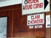 The clam chowder tray is a cardboard box