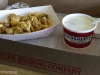 Golden fried clams and a thin clam chowder