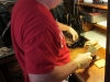 A smear of cheese and a burger makes the sandwich