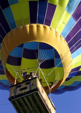 Claudia and I wave from a tethered balloon
