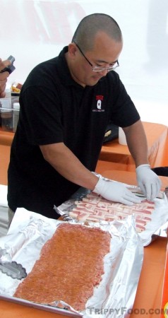 Shuji Sakai prepares the Bacon Explosion