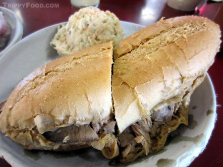 Philippe's pork French dip sandwich