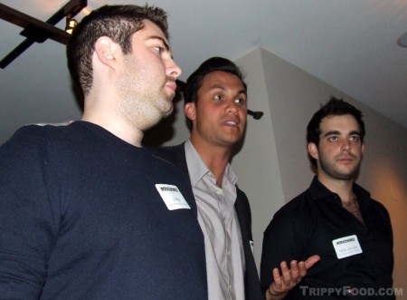 Carl Larsen describes the meal while Chef Nick Jacobs looks on