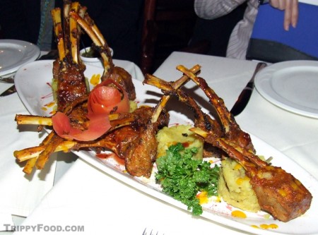 An alien-looking rack of lamb chops