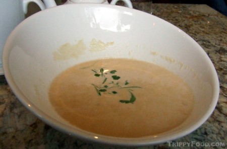 Rich green curry soup, but the bowl makes me dizzy