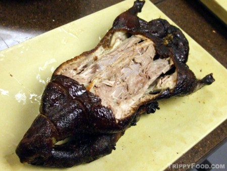What is left of a dark, flavorful Peking duck