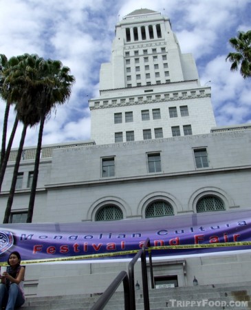 L.A. City Hall towers over the 1st Mongolian Cultural Festival