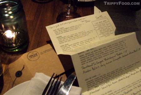 Partially hand-written menus in brown envelopes