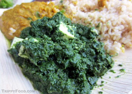 Palak paneer with red lentil daal