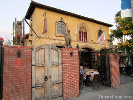 The open gates of the Gothic/mission-style Abbey in West Hollywood