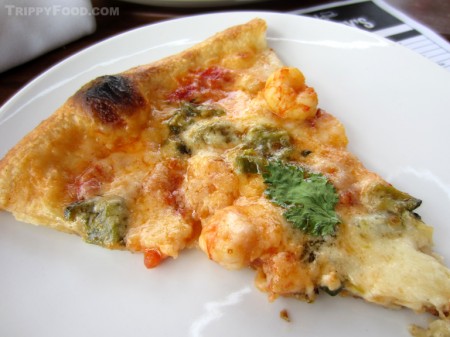 A slice of shrimp diablo pizza that tastes as great as its name