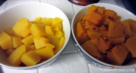 Steamed ghost pumpkin (L) and Australian blue (R)