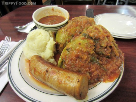 Colossal stuffed cabbage and kishka