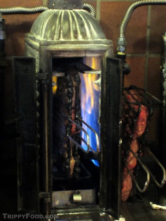 Vertical broiling of the burgers to medium