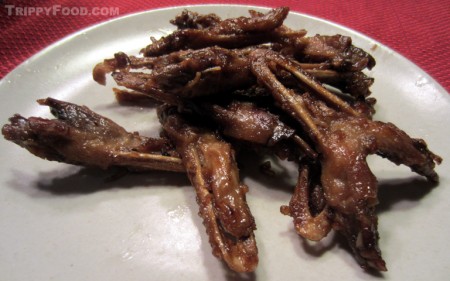 Eddie Lin brought tasty fried duck tongues from Hop Woo