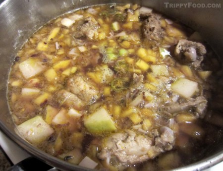 Caribbean iguana stew, ready to serve