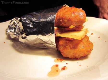 Joe Beef's signature dish, the Foie Gras Double Down