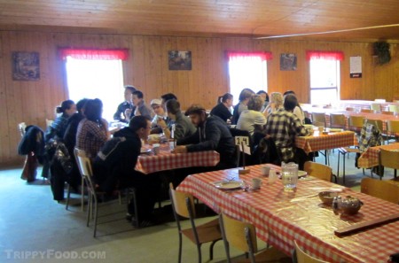 Communal dining in the sugar shack
