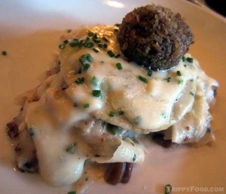 Fried pork liver with home-made pasta