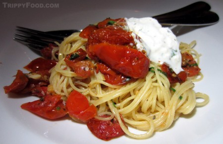 Tomato-heavy angel hair a la Checca