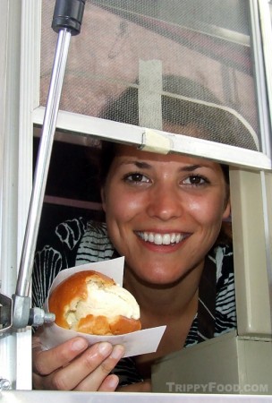 Coolhaus' Tracey Broderick offers a foie gras ice cream sandwich