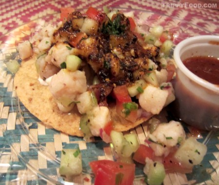 A zesty seafood tostada from El Coraloense