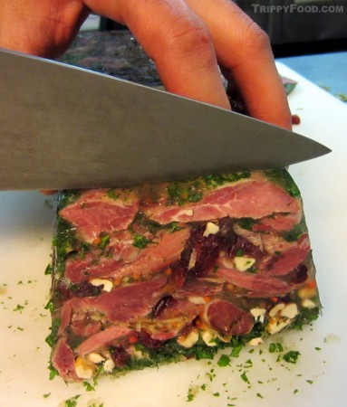 Slicing the finished product - alpaca head cheese