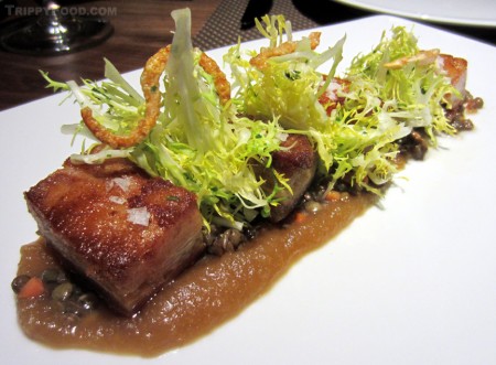 Pork belly reminiscent of chops and applesauce