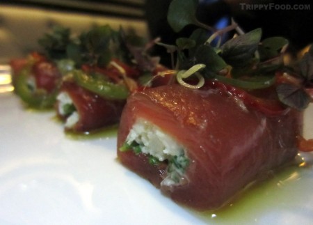 Crab-stuffed tuna rolls