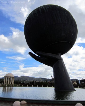 The oxidized Hand of God looks like a bowling trophy